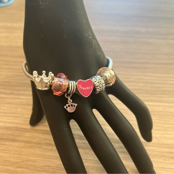 Princess Charm Bracelet with Silver and Red Accents - Picture 1 of 2